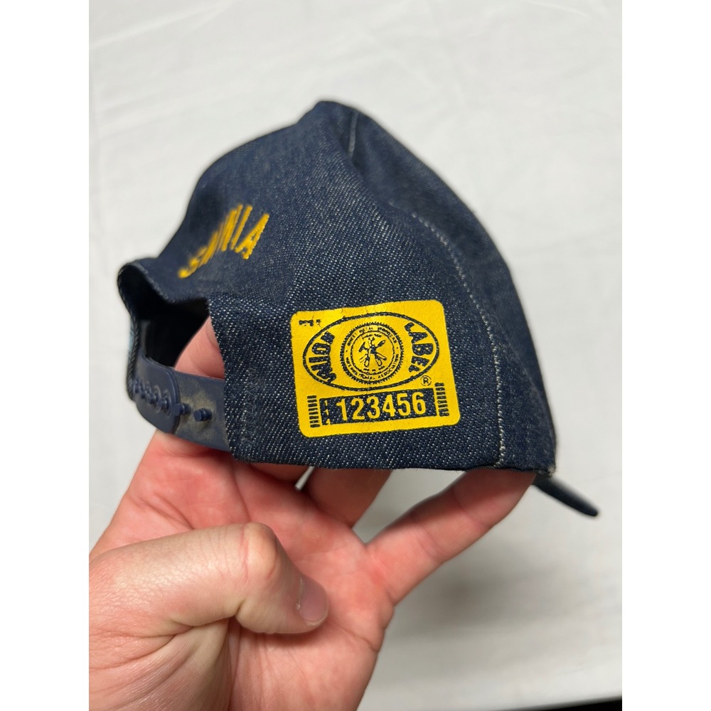 Vintage SMWIA Union Made Denim Snapback Hat Show Me The Label Made in USA Blue - Picture 3 of 8